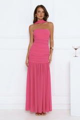 Soir茅e Glow Strapless Maxi Dress Pink